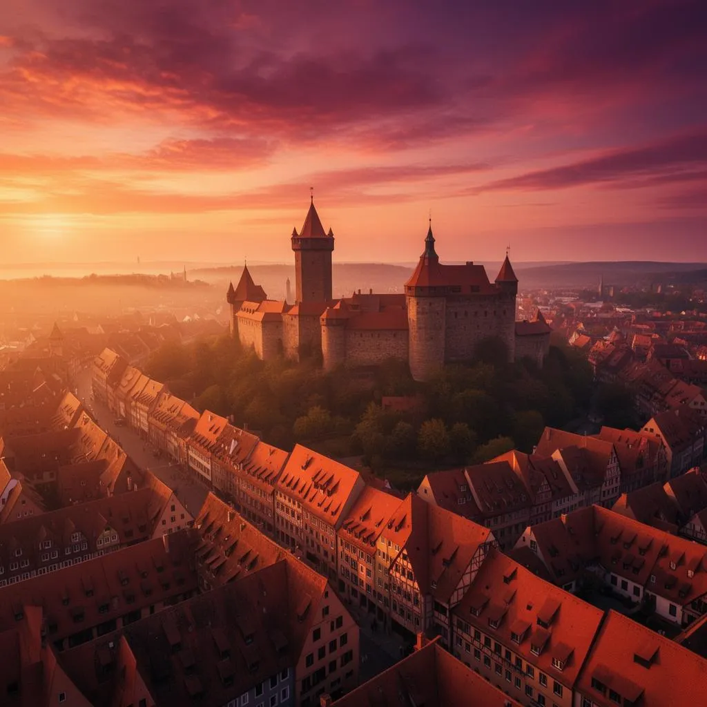 Nürnberger Altstadt mit Kaiserburg im Sonnenuntergang